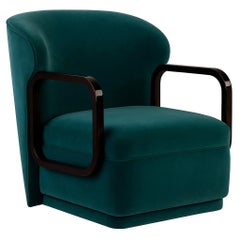 Zeitgenössischer Sessel mit abgerundeten quadratischen Armlehnen aus Ebenholz von José Castro