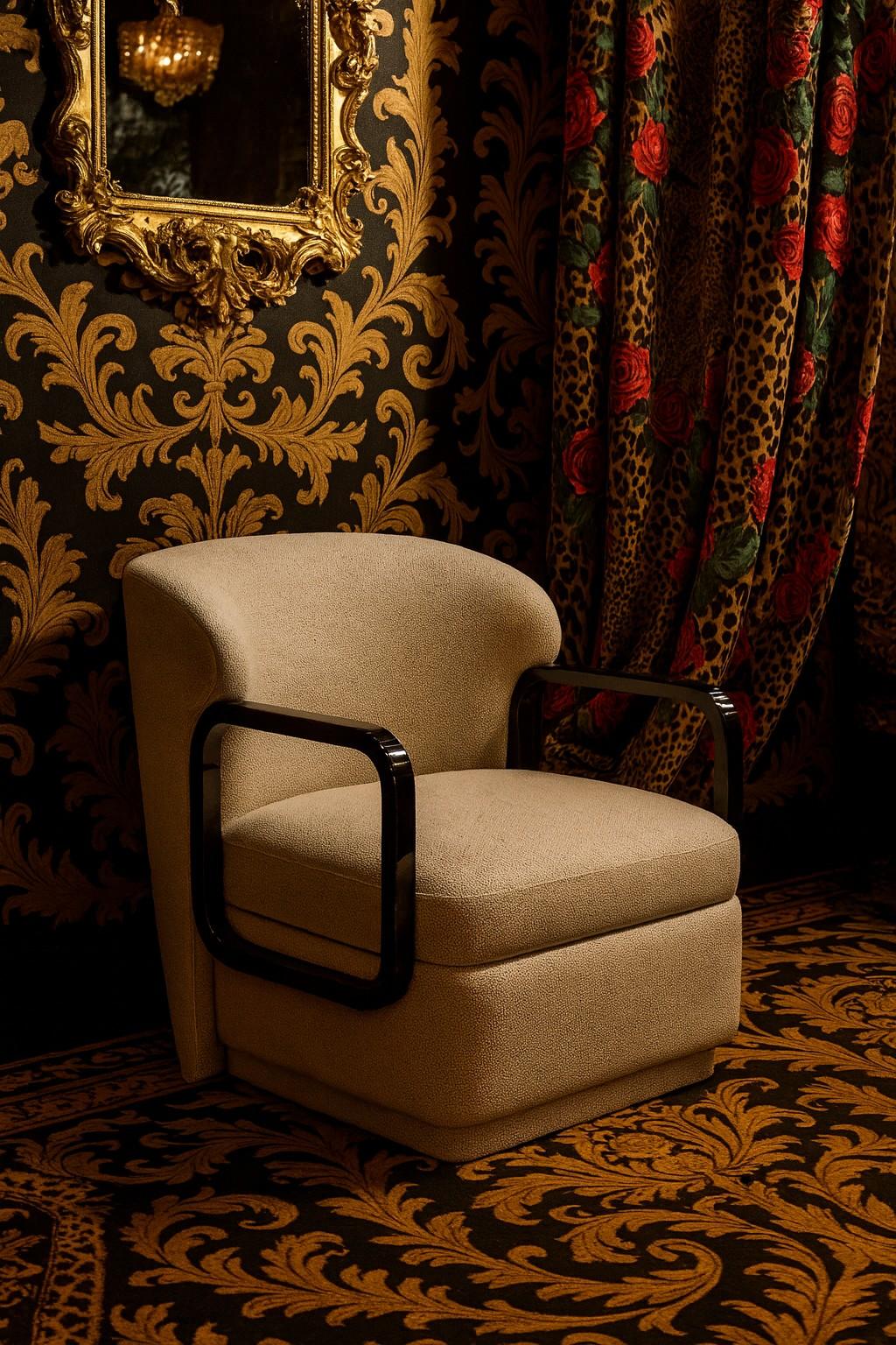 Contemporary Armchair with Rounded Square Ebony Wood Arms In New Condition For Sale In NEW YORK, NY