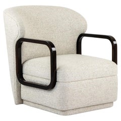 Contemporary Armchair with Rounded Square Ebony Wood Arms