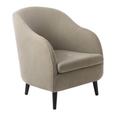 Upholstered Armchair with Wooden Legs and Beige Cotton Fabric
