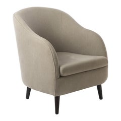 Retro Upholstered Armchair with Wooden Legs and Beige Cotton Fabric