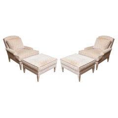 Upholstered Armchairs with Matching Ottomans, Pr