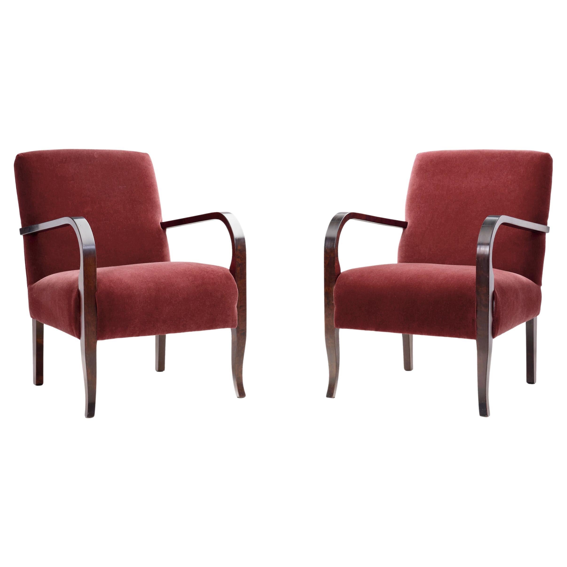 Upholstered Art Deco Armchairs with Birch Frames, Europe ca 1930s For Sale