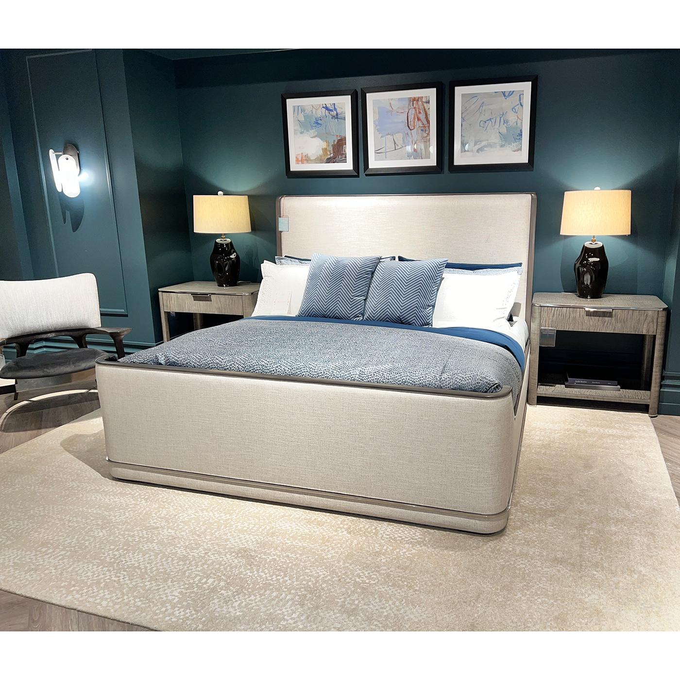 Contemporary Upholstered Art Deco Bed - Queen For Sale