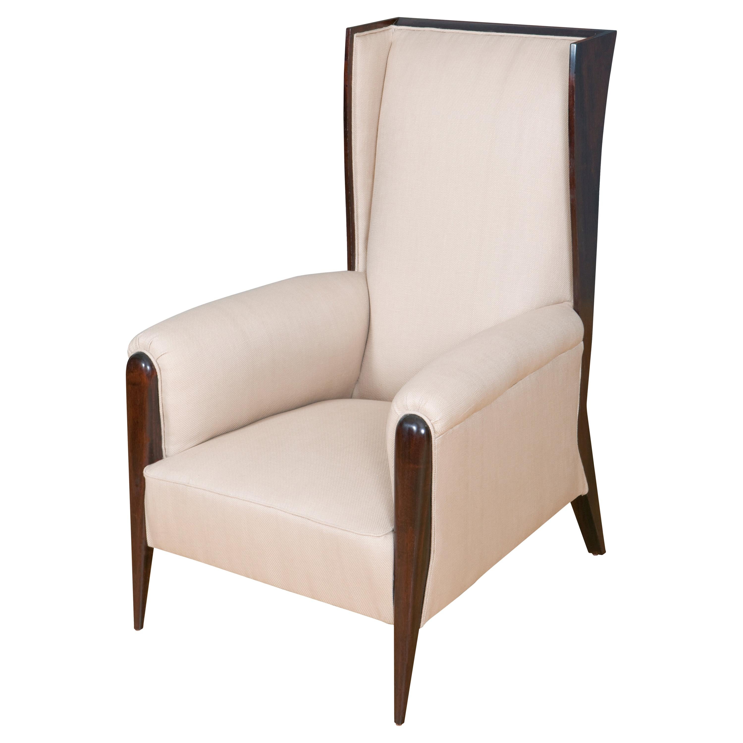 Upholstered Art Deco Inspired Wing Chair For Sale