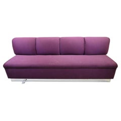 Used Upholstered Aubergine Banquette With Chrome Detail