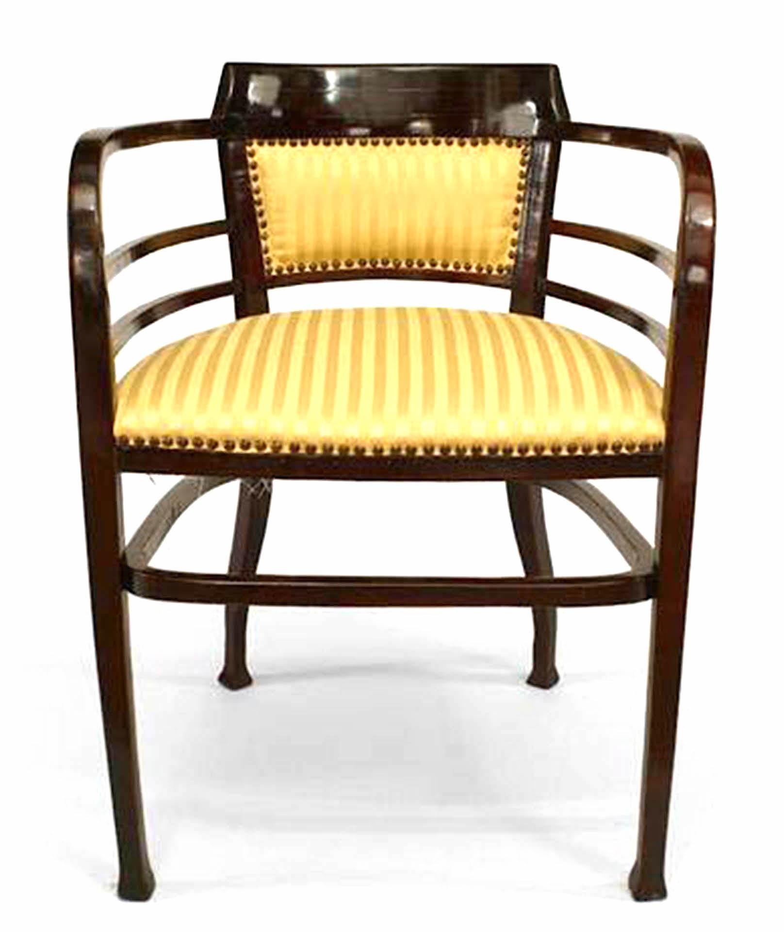 Pair of Austrian Bentwood Secessionist (Hoffman design) round back Armchairs with upholstered seat and back panel (THONET label-1st quarter 20th Cent) mid century
