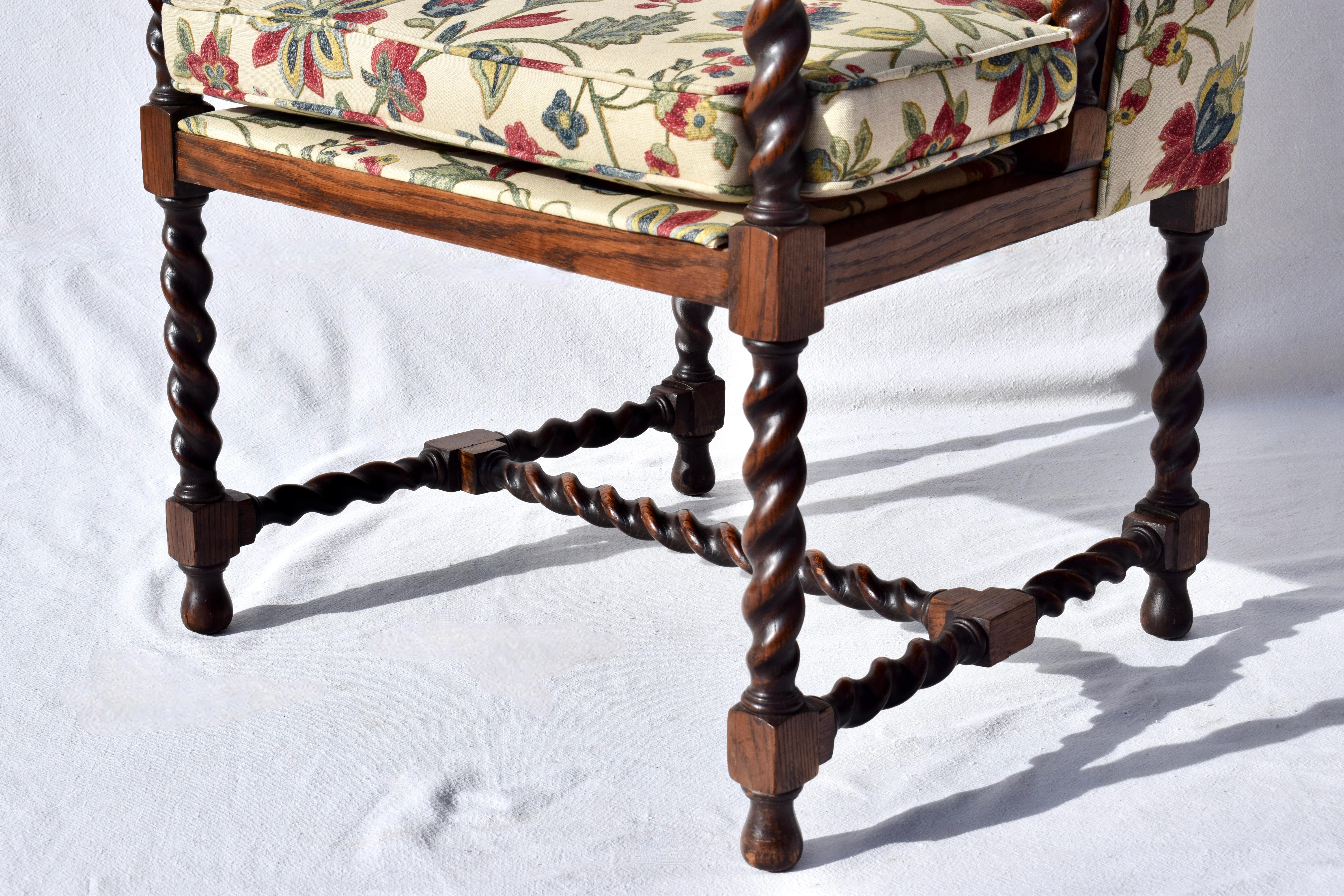 Upholstered Barley Twist Wing Back Lounge Chairs For Sale 3