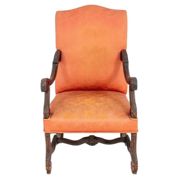 Upholstered Baroque Walnut Arm Chair For Sale