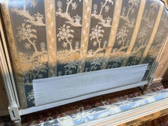 Upholstered bed in Louis XVI style, beige wood