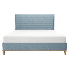 Upholstered Bed with Channeled Headboard and Covered Rails on Wood Base and Legs