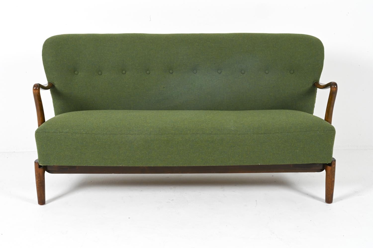 Mid-Century Modern Upholstered Beech Three-Seat Sofa by Alfred Christensen, Denmark 1950's For Sale