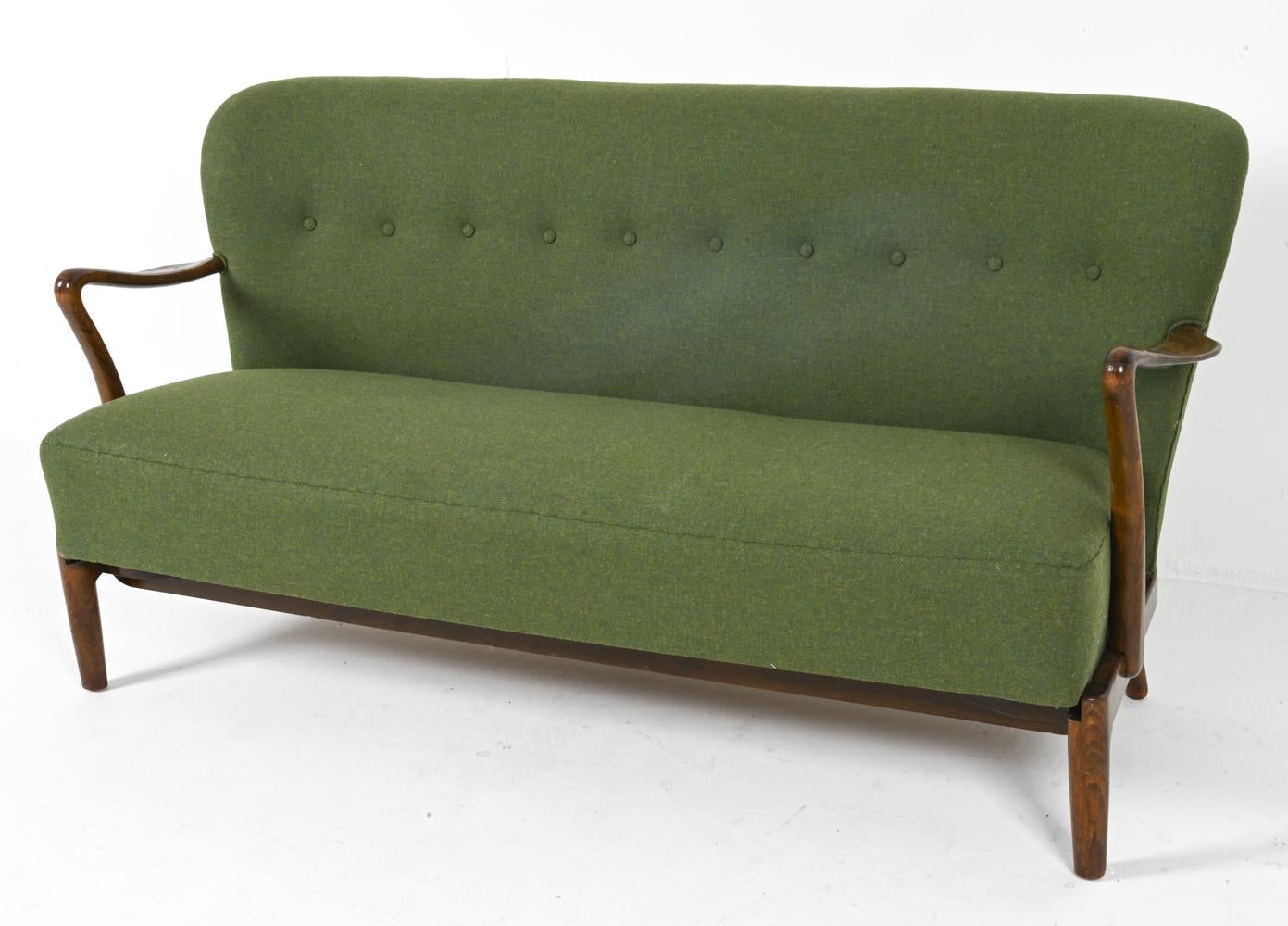 Danish Upholstered Beech Three-Seat Sofa by Alfred Christensen, Denmark 1950's For Sale