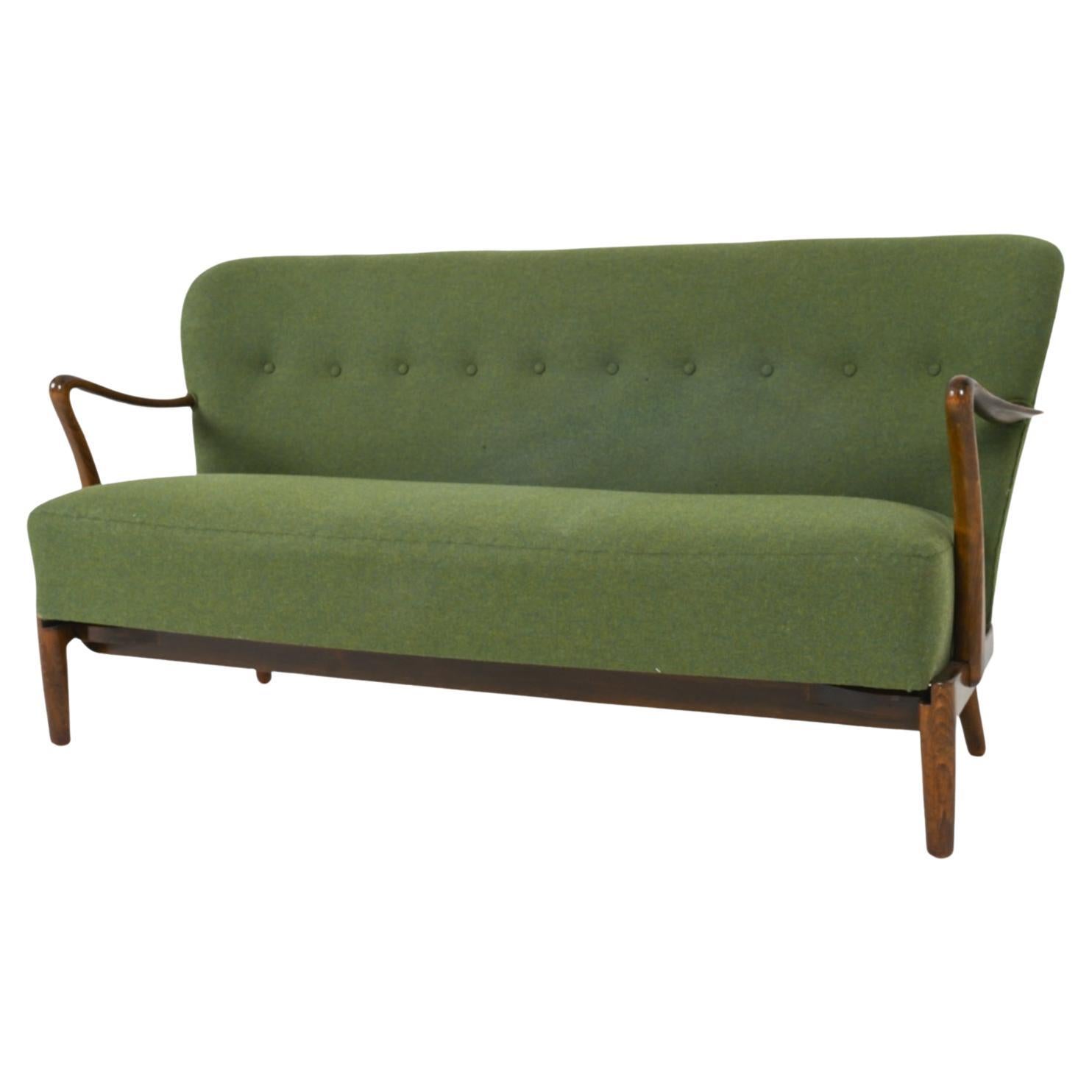 Upholstered Beech Three-Seat Sofa by Alfred Christensen, Denmark 1950's For Sale