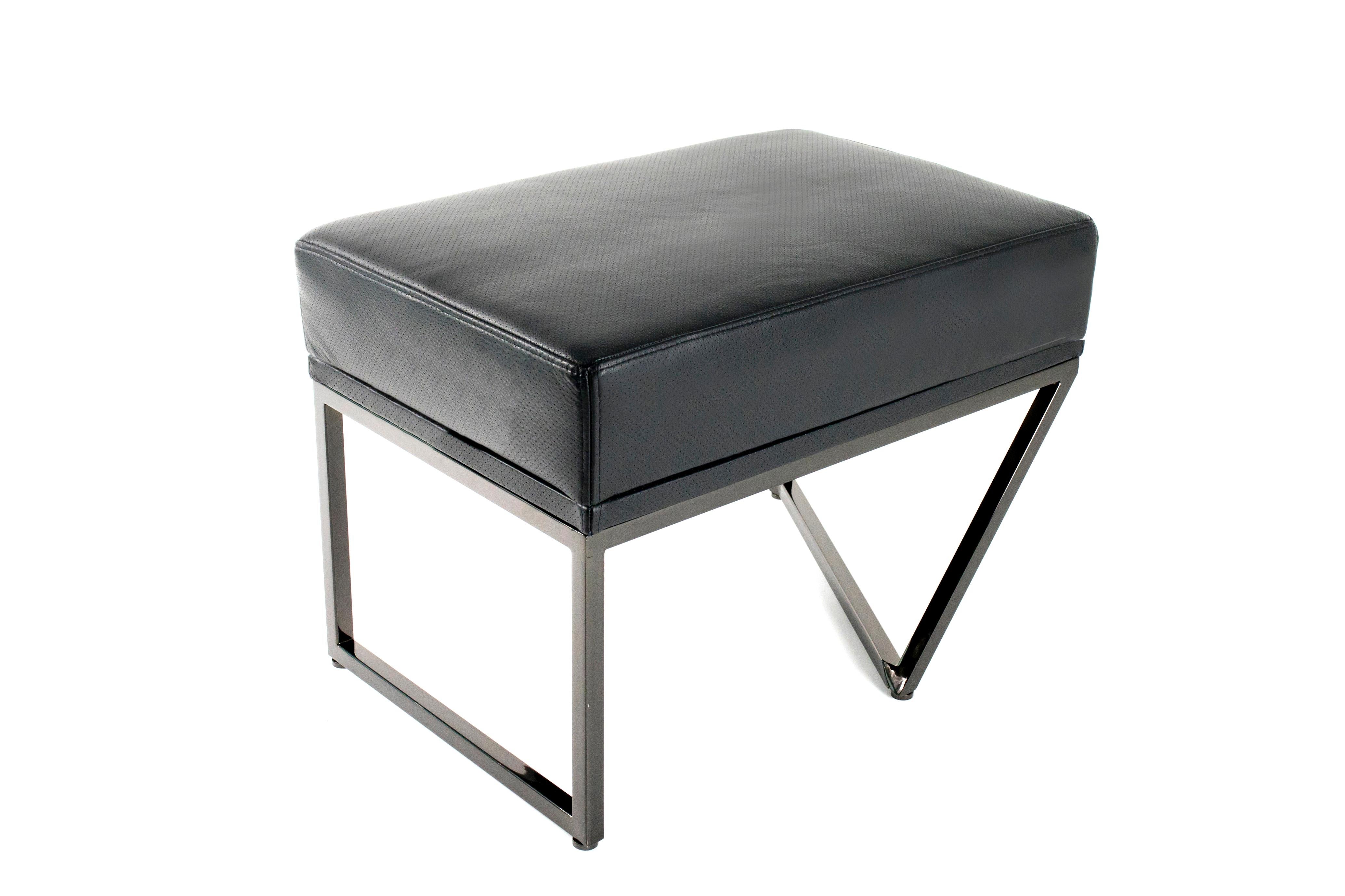 Spanish Upholstered Bench Black Nickel Plated For Sale