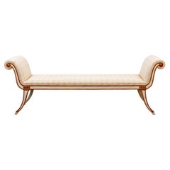 Upholstered Bench in Gold and Cream Check Fabric