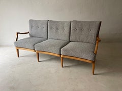Upholstered Bench in Gray Boucle Attr. Oswald Haerdtl, Austria, 1950s