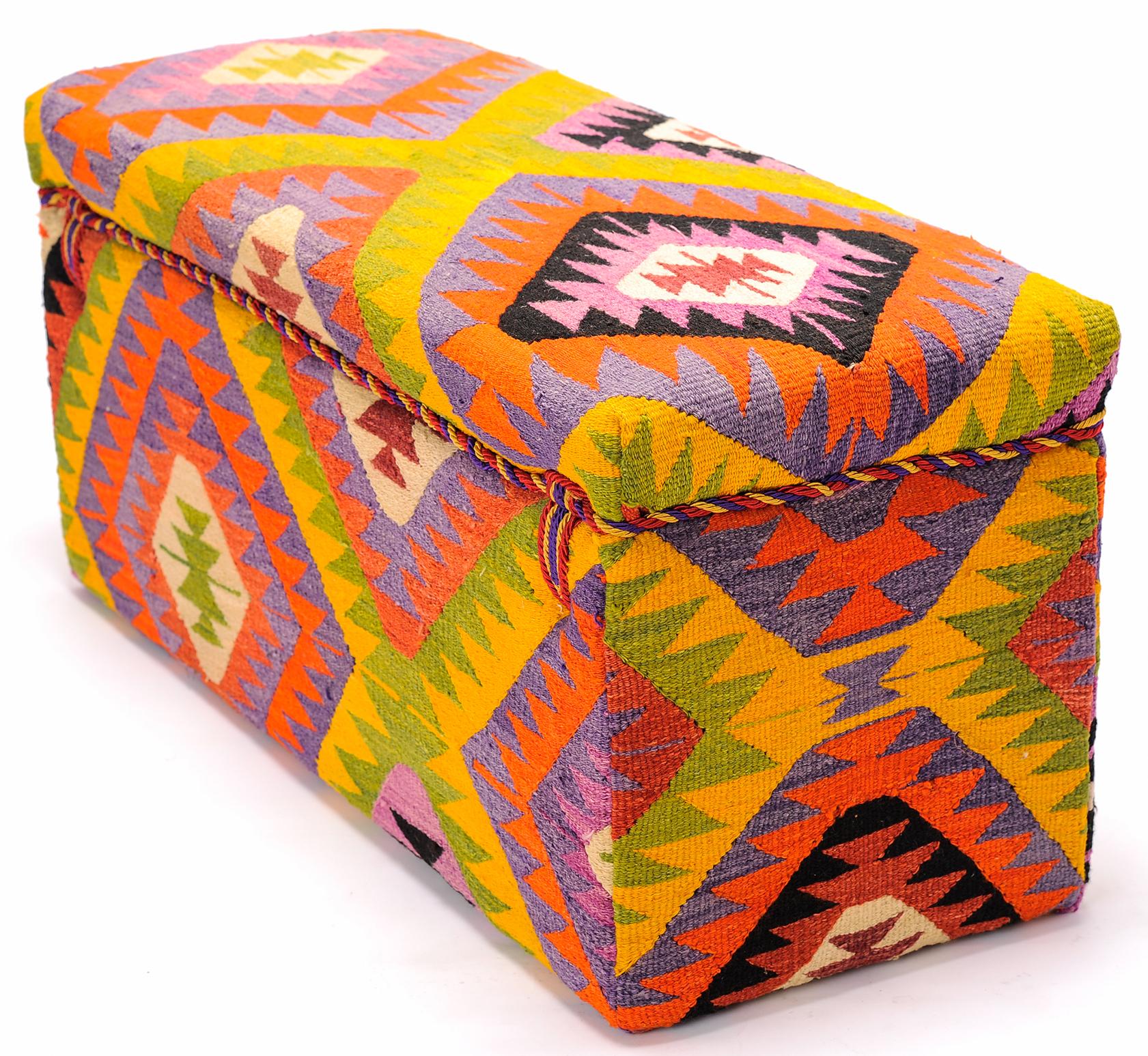 Late 20th Century Kilim Upholstered Bench or Pouf with Modern Taste For Sale