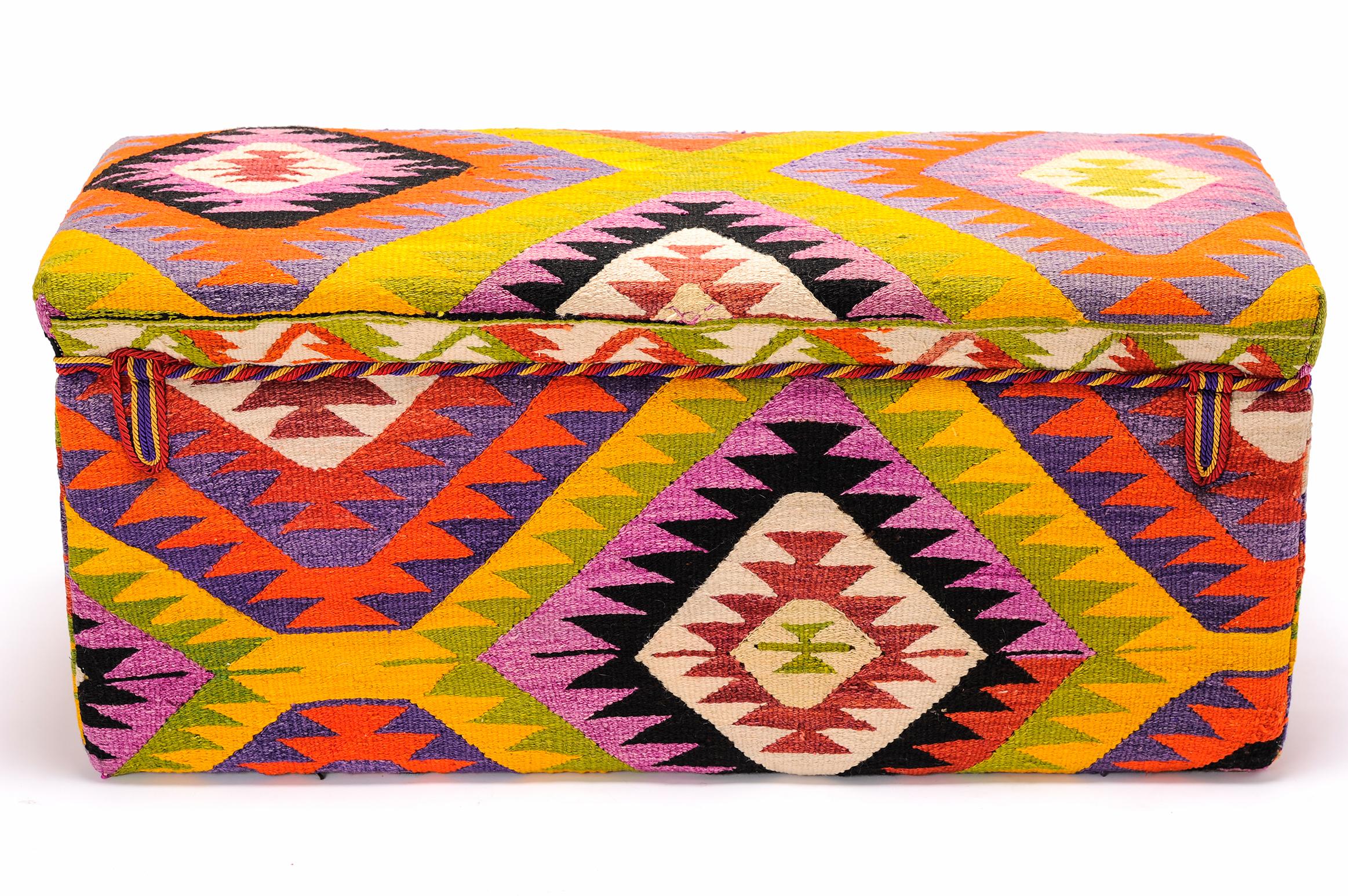 Wool Kilim Upholstered Bench or Pouf with Modern Taste For Sale