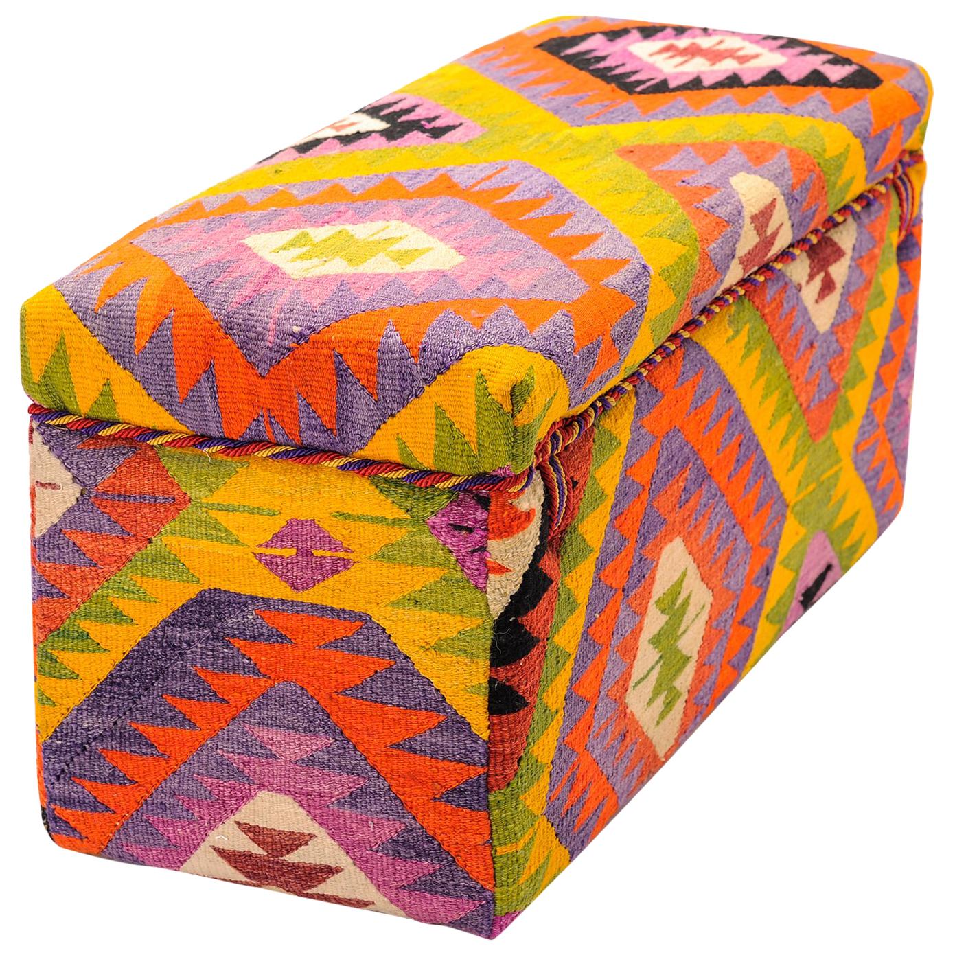 Kilim Upholstered Bench or Pouf with Modern Taste