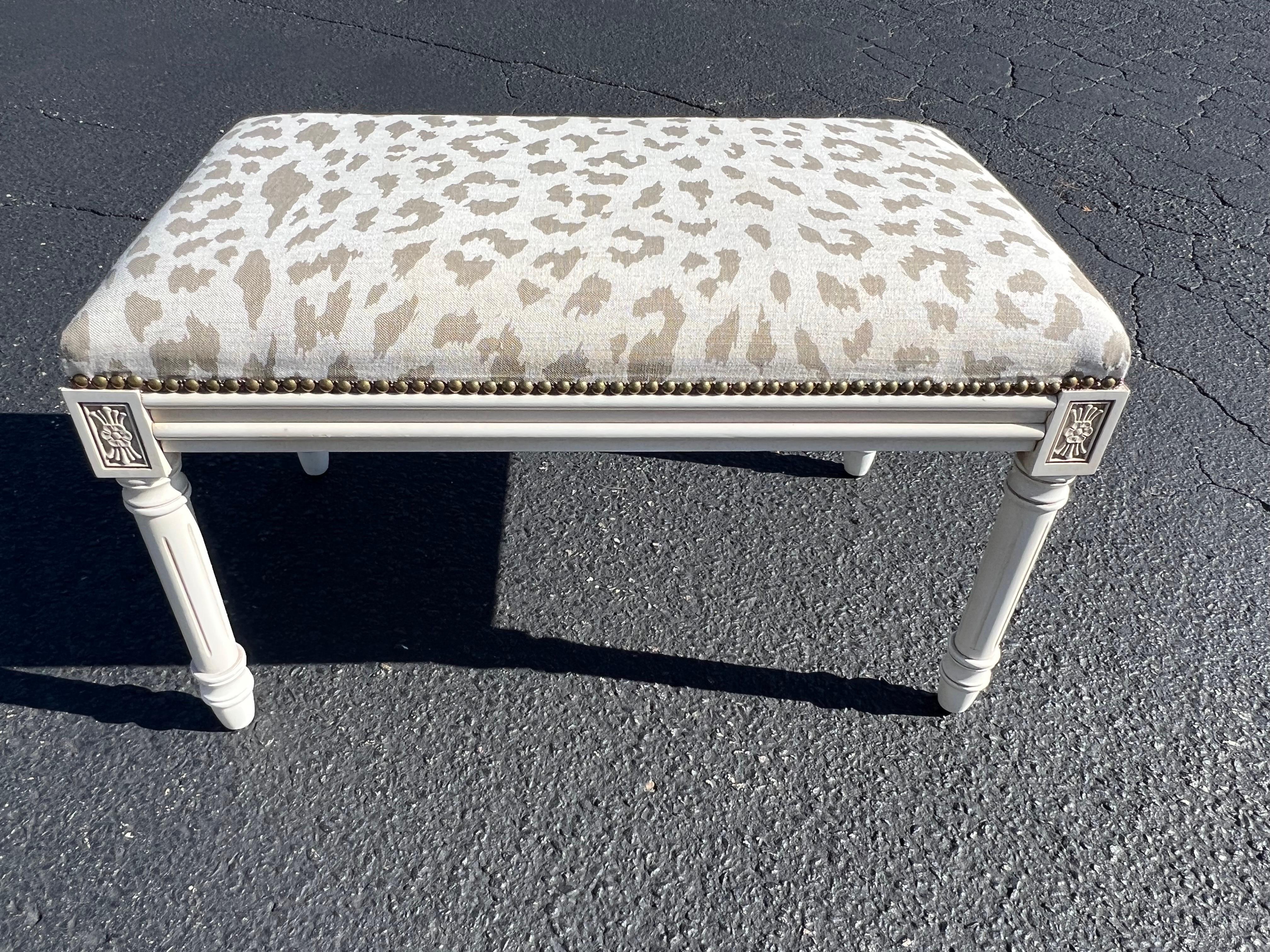 Hollywood Regency Upholstered Bench with Animal Print For Sale