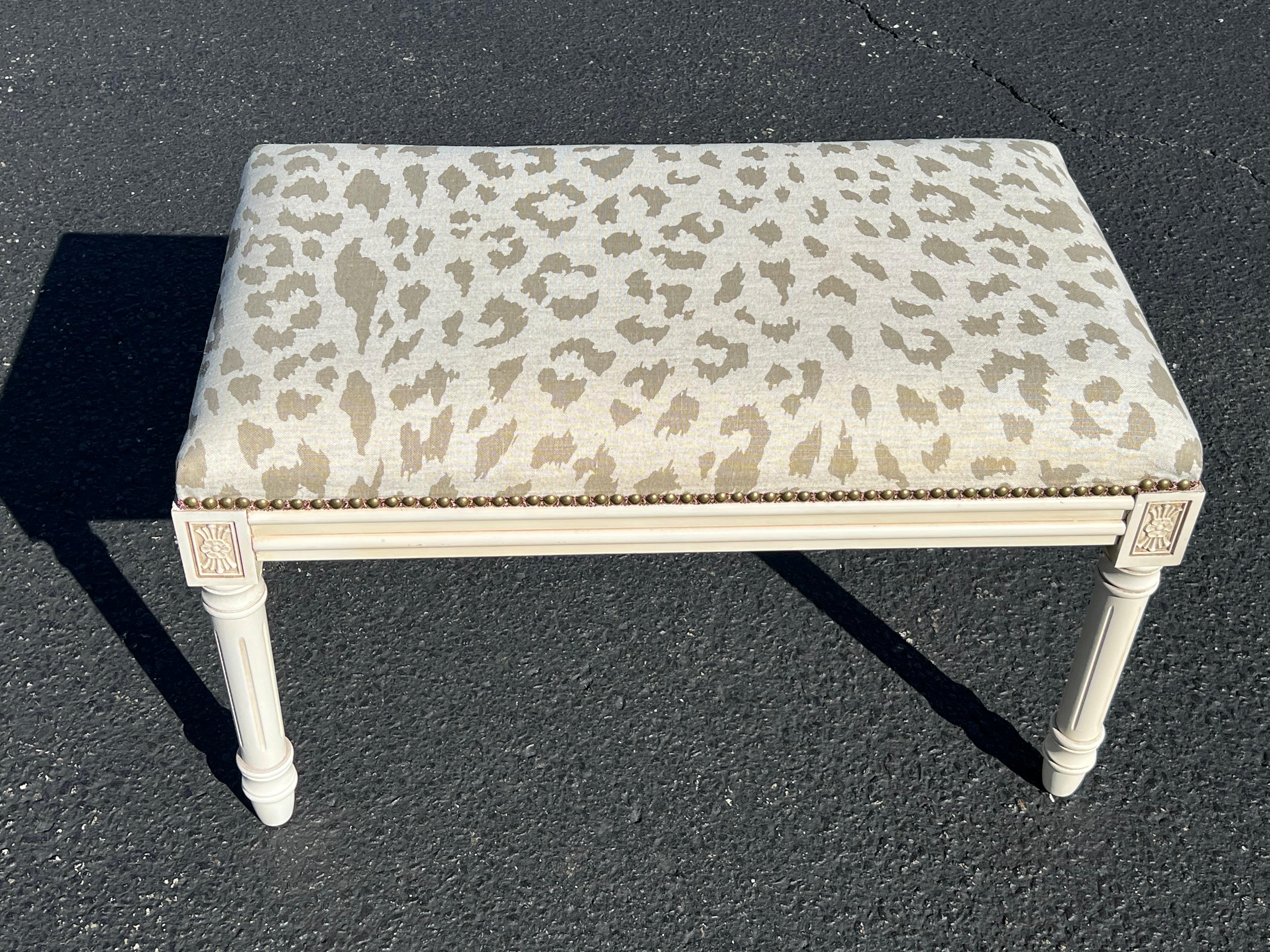 Contemporary Upholstered Bench with Animal Print For Sale
