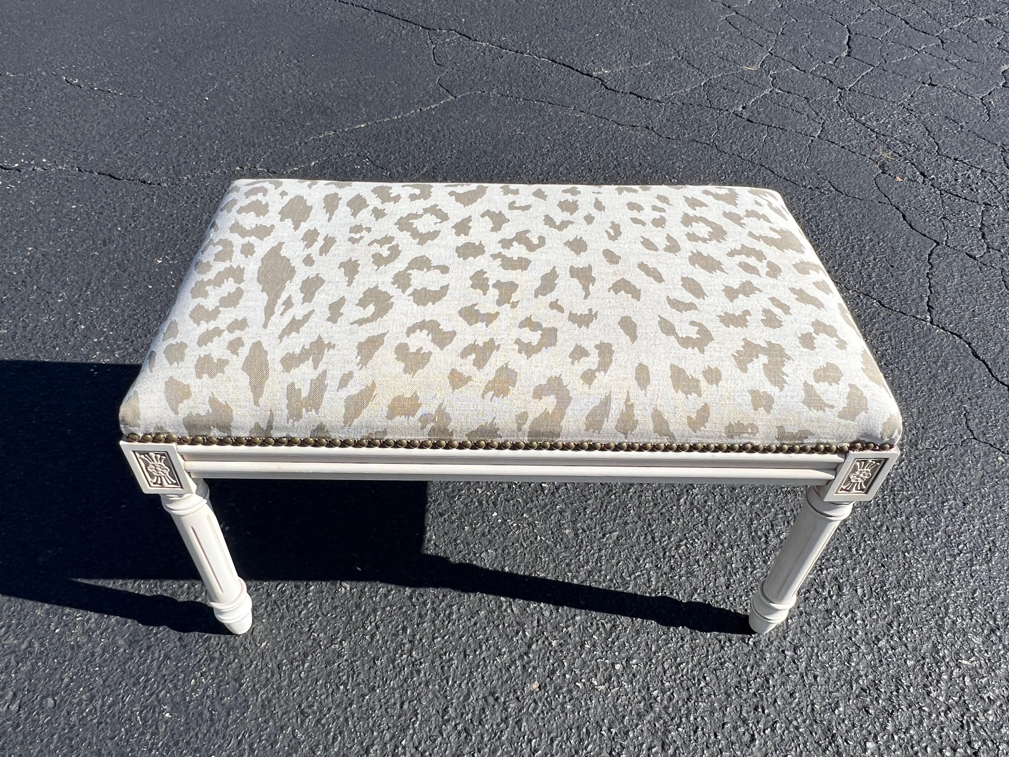 Upholstery Upholstered Bench with Animal Print For Sale
