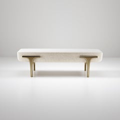 Upholstered Bench with Bronze-Patina Brass Details by R&Y Augousti