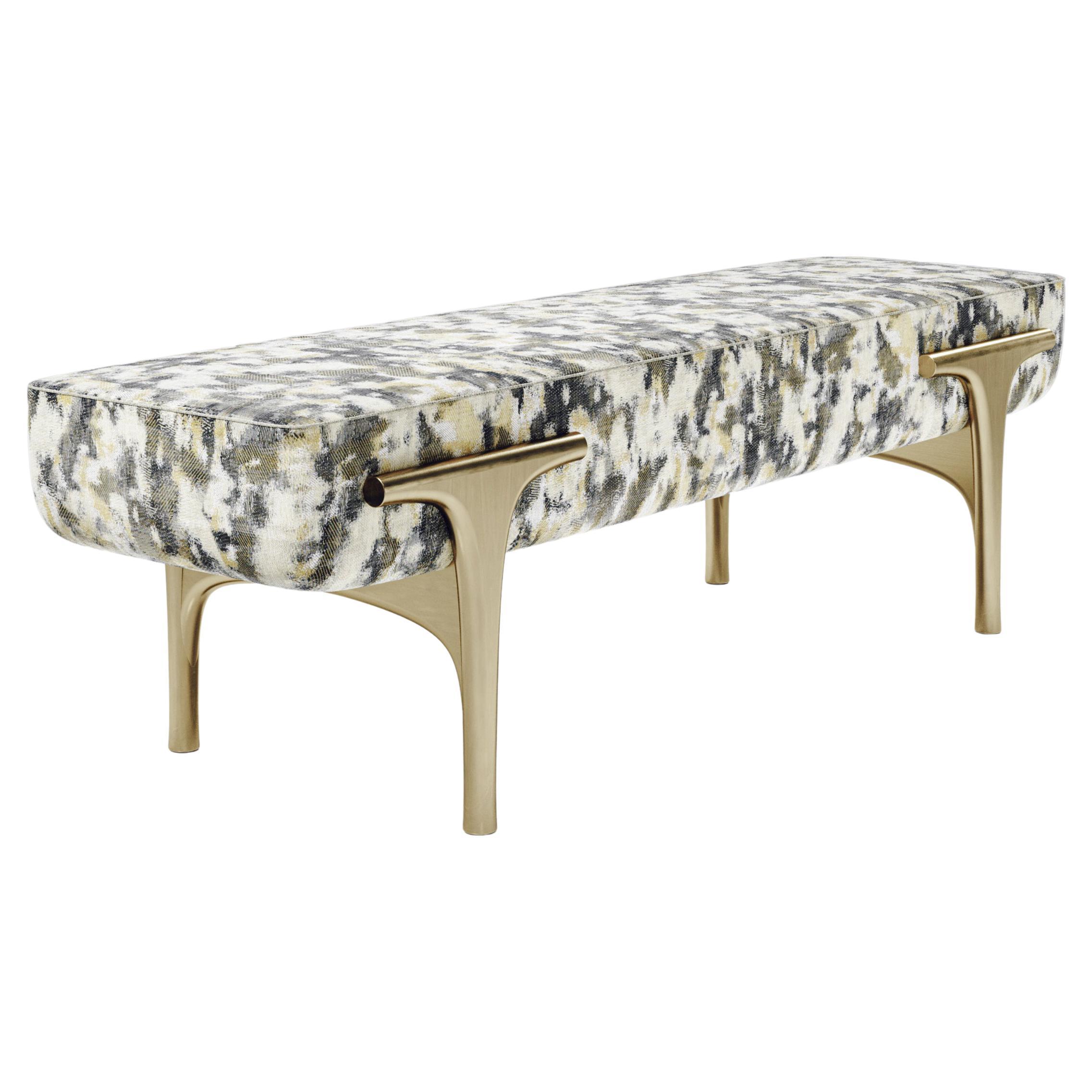 Upholstered Bench with Bronze-Patina Brass Details by R&Y Augousti