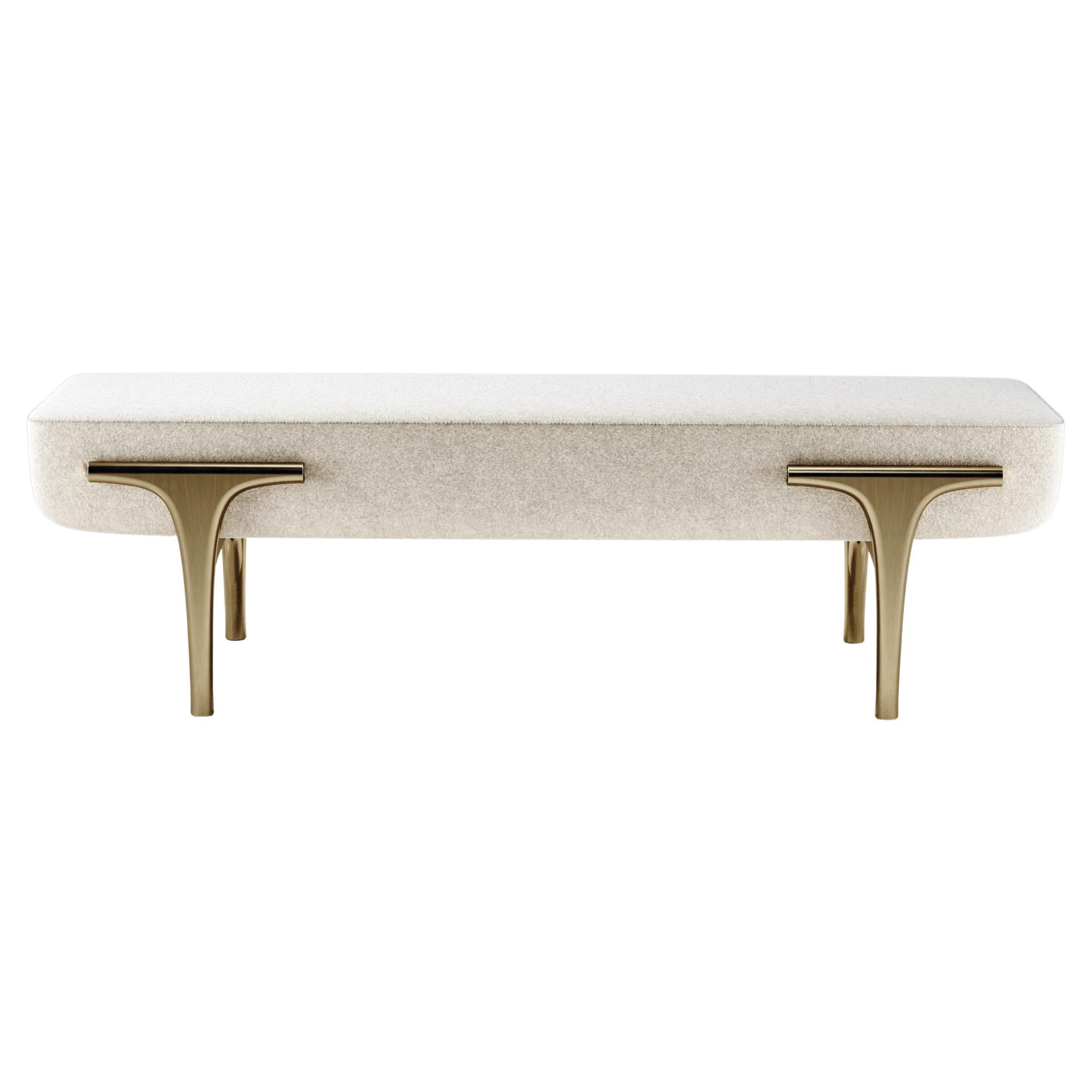 Upholstered Bench with Bronze-Patina Brass Details by R&Y Augousti For Sale