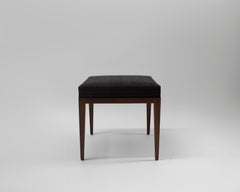 Upholstered Bench with Brown Horsehair Seat with Mahogany Frame and Tapered Legs