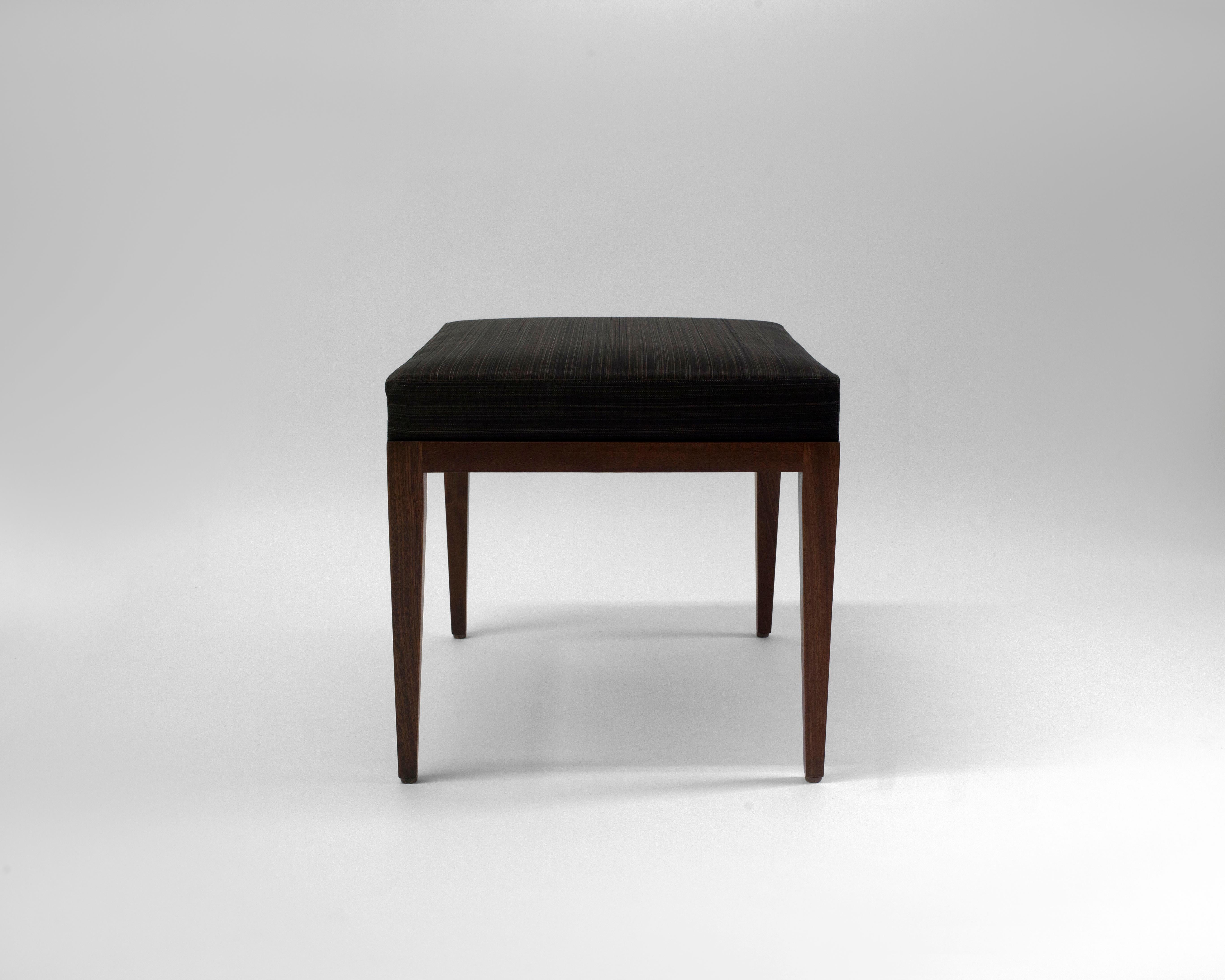 Contemporary Upholstered Bench with Brown Horsehair Seat with Mahogany Frame and Tapered Legs For Sale