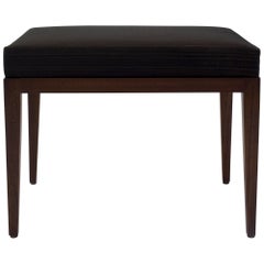 Upholstered Bench with Brown Horsehair Seat with Mahogany Frame and Tapered Legs