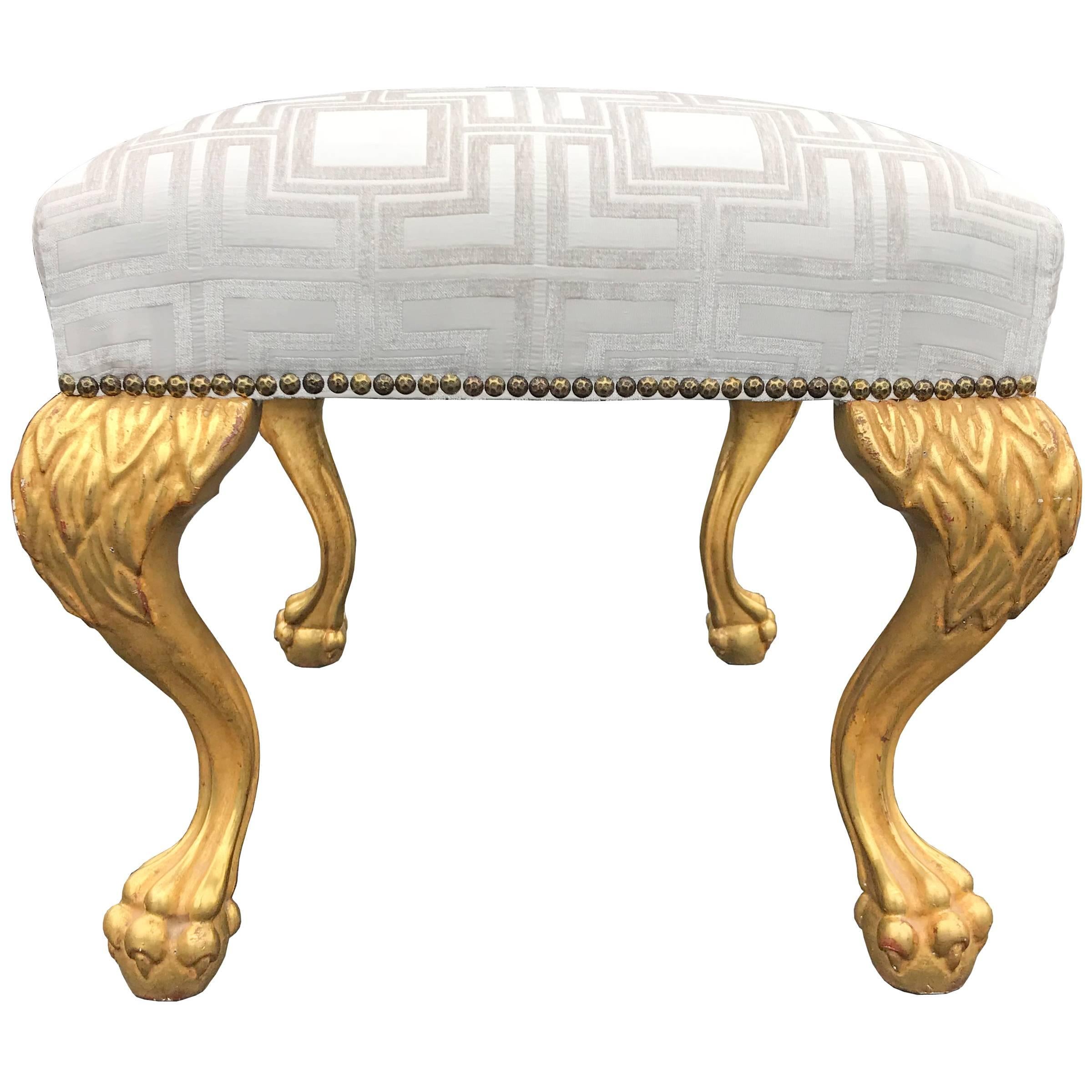 George II Upholstered Bench with Giltwood Lion Paws