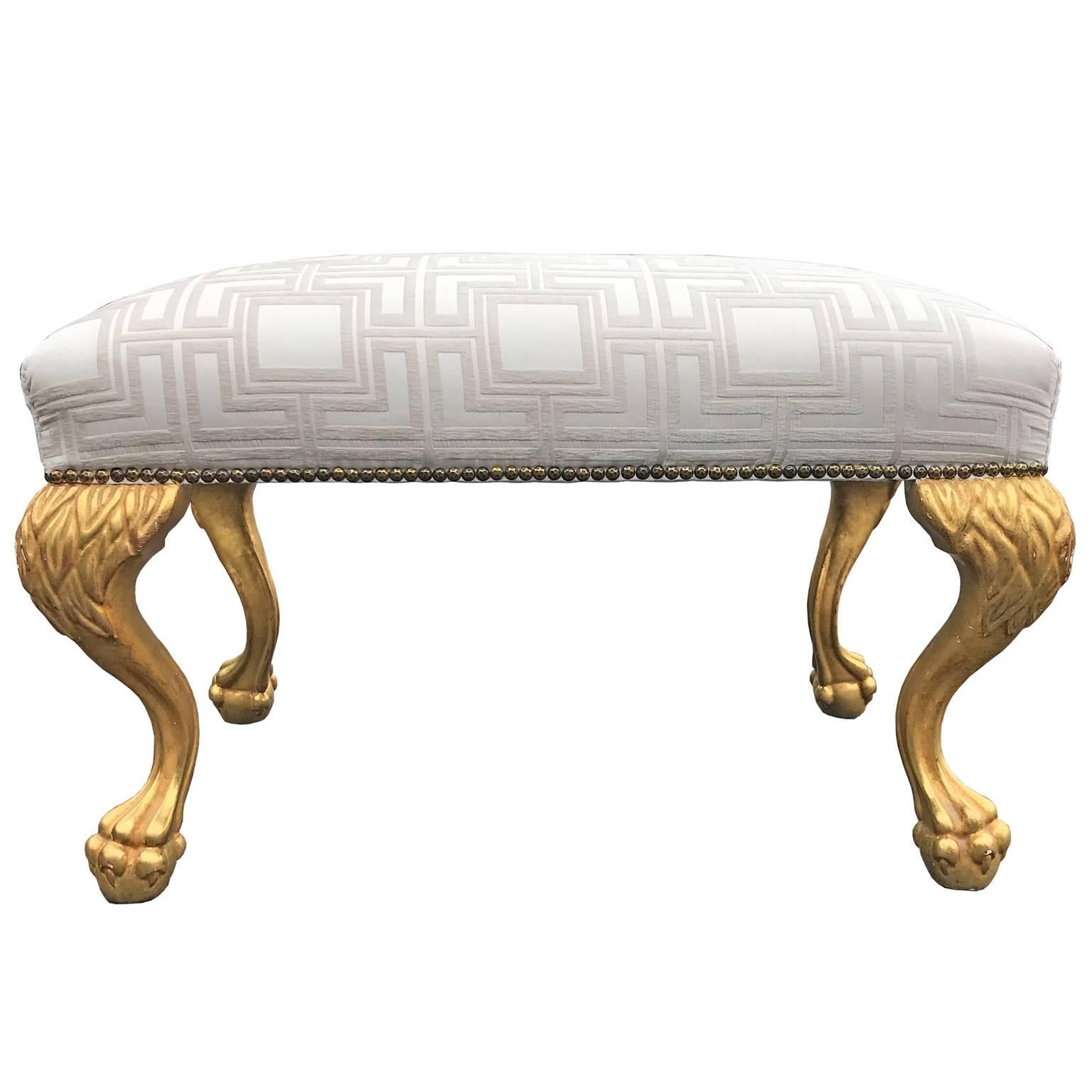 Upholstered Bench with Giltwood Lion Paws