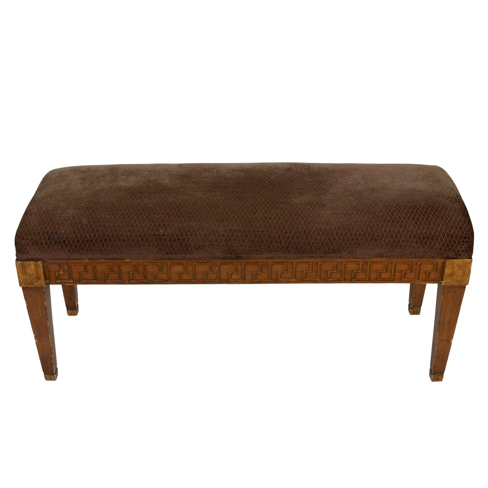 Upholstered Bench with Greek Key Detail In Good Condition For Sale In Locust Valley, NY