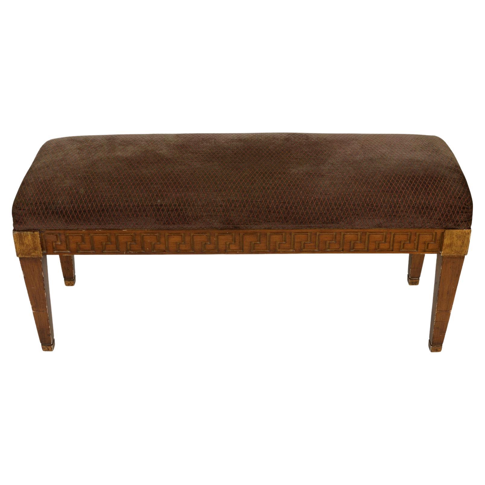 Upholstered Bench with Greek Key Detail For Sale