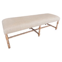 Banc rembourré avec pieds tournés en bois massif