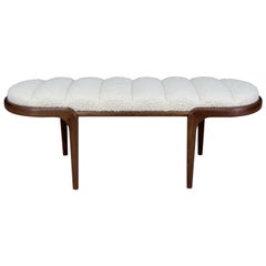 Bent Walnut Margot Bench with White Bouclé Upholstery by Chapter & Verse