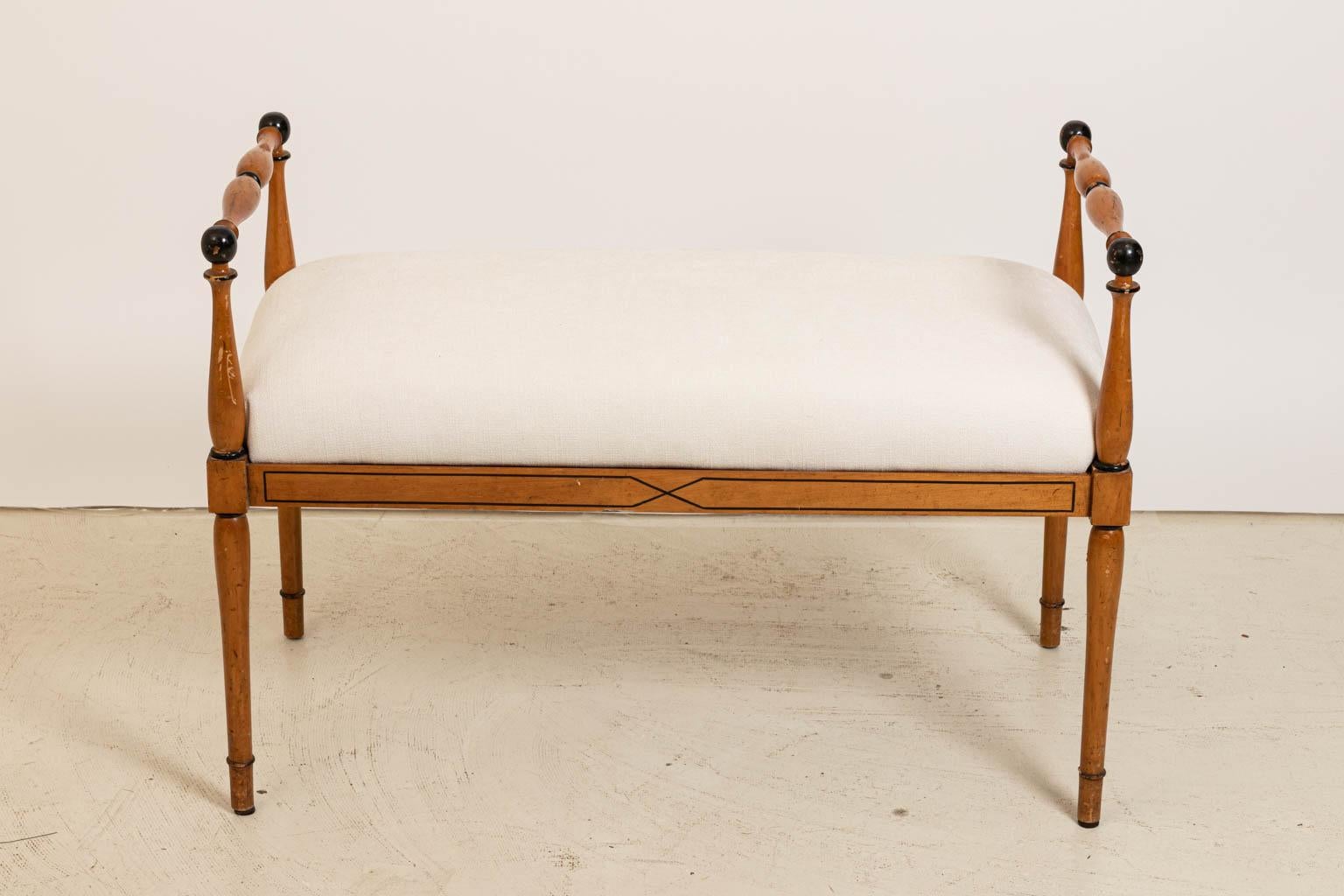 Upholstered Biedermeier Style Bench In Good Condition In Stamford, CT
