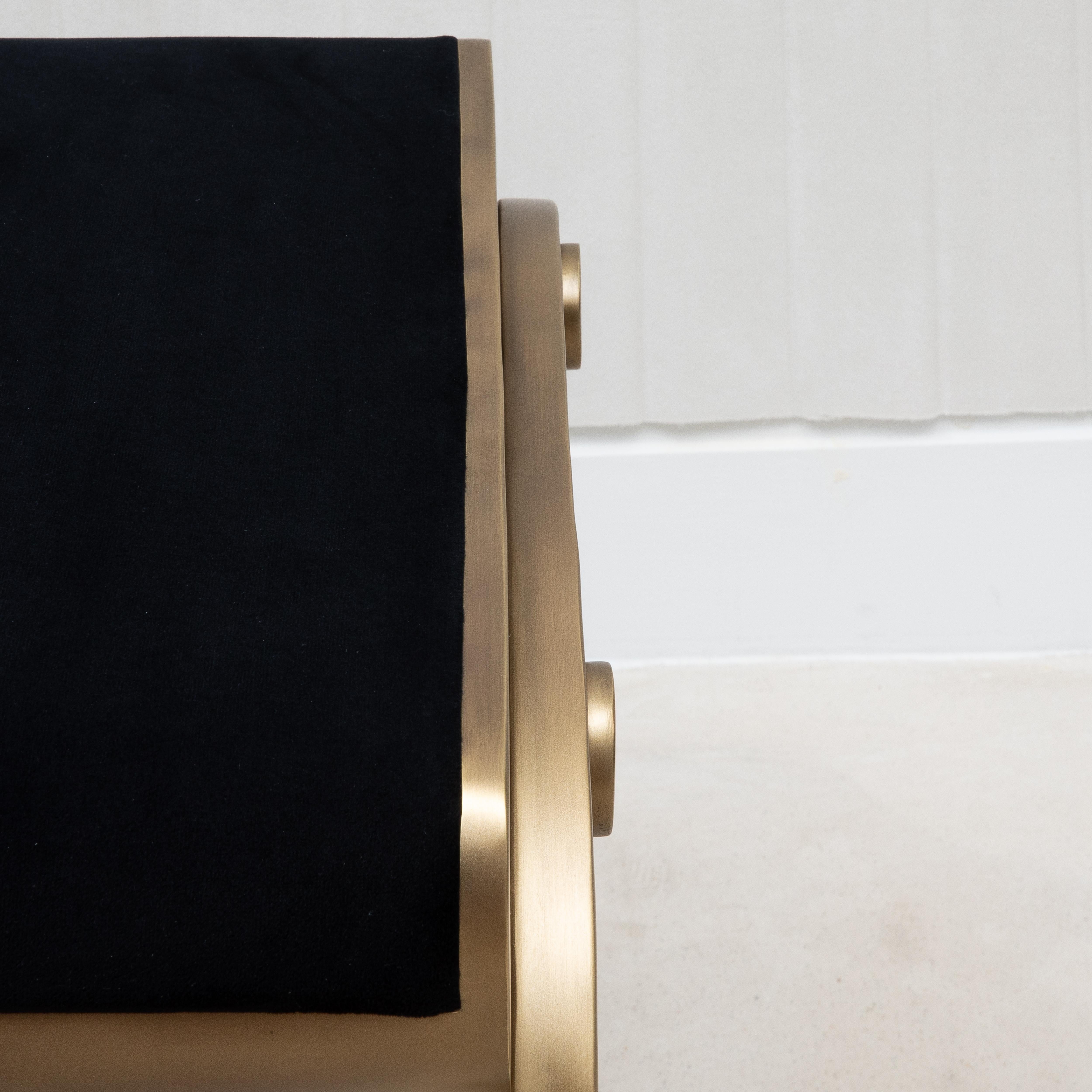Upholstered Black Velvet Bench with Bronze Patina Brass Detail by R&Y Augousti In New Condition For Sale In West Hollywood, CA