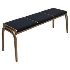 Upholstered Black Velvet Bench with Bronze Patina Brass Detail by R&Y Augousti