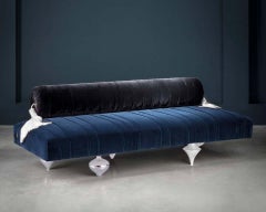 In Stock in Los Angeles, Upholstered Blue Velvet Lounge Sofa, Made in Italy