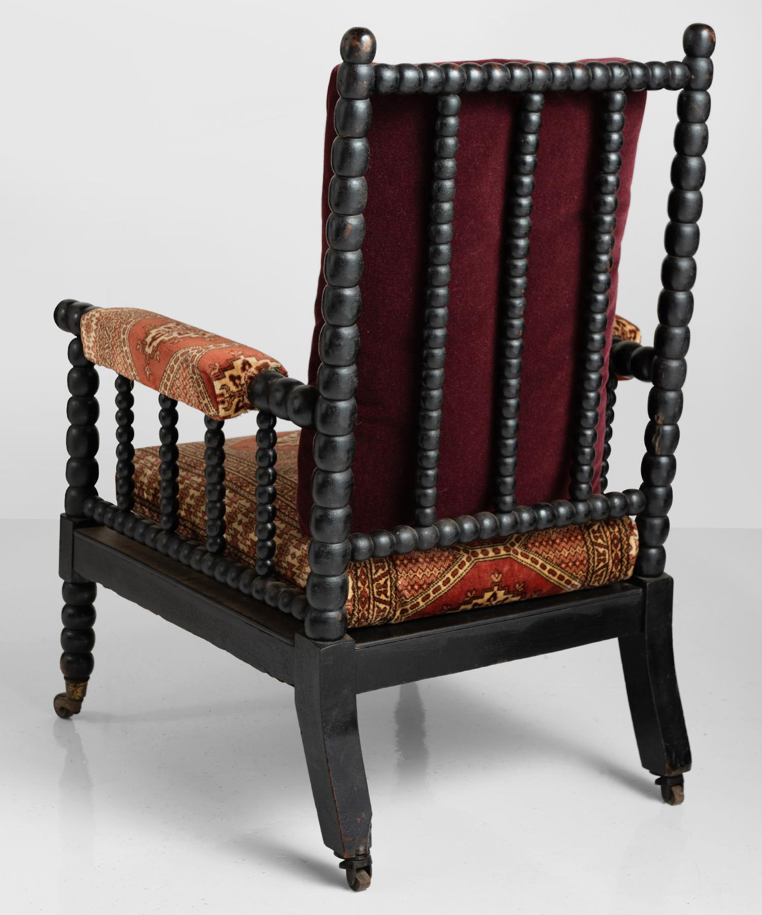 Ebonized Upholstered Bobbin Armchair