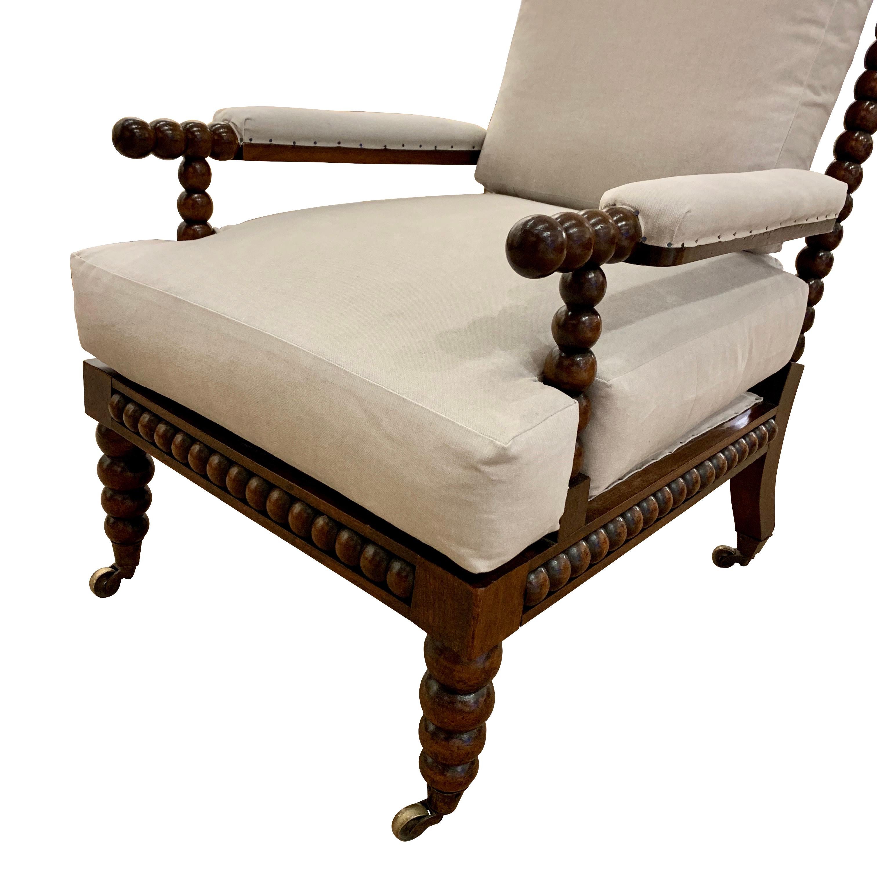 English Upholstered Bobbin Chair, England, 19th Century