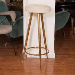 Upholstered Brass Tripod Stools