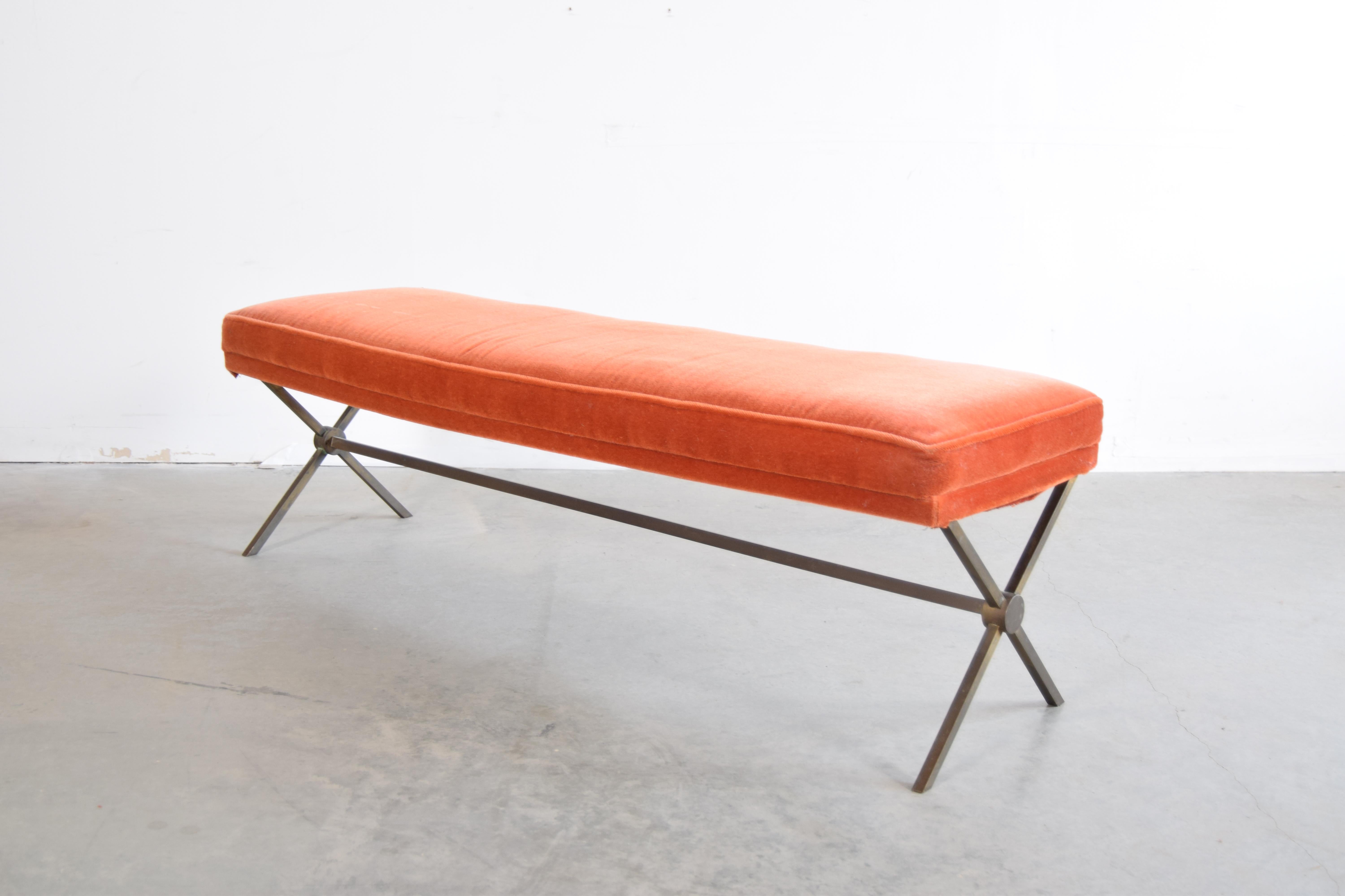 Upholstered Bronze bench, in the manner of Tommi Parzinger, circa 1960. This bench is being offer in 