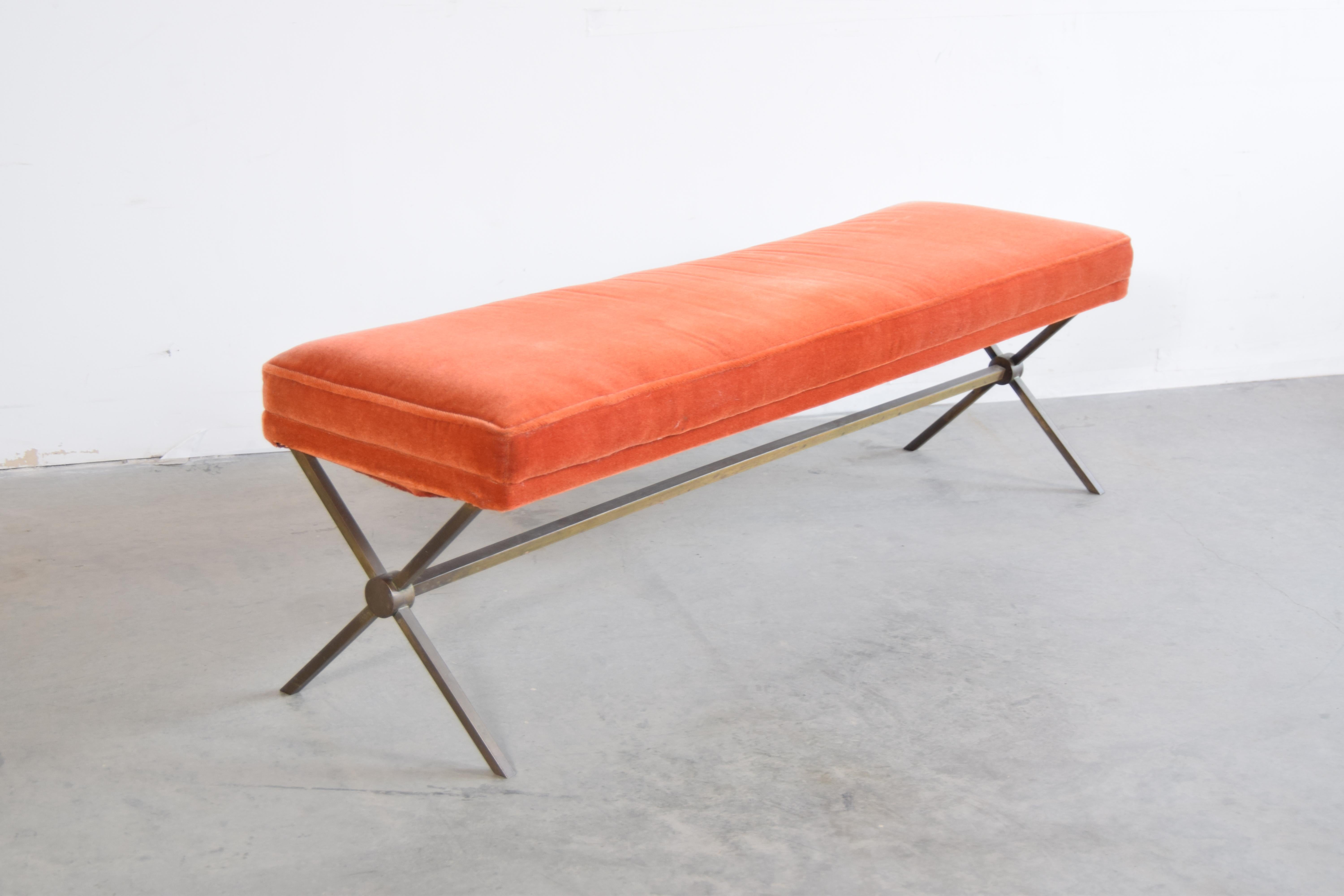 Mid-Century Modern Upholstered Bronze Bench in the Manner of Tommi Parzinger