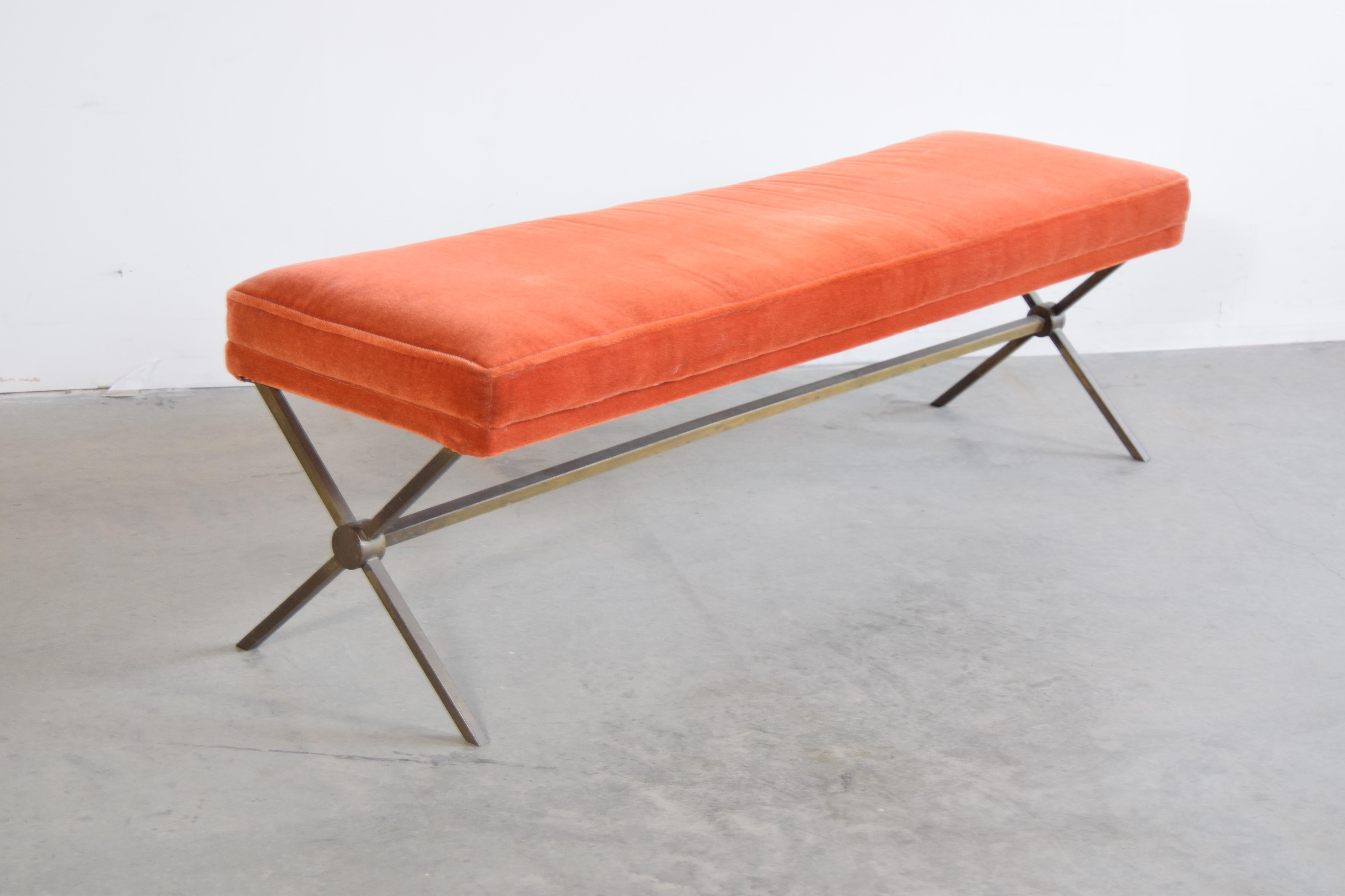 20th Century Upholstered Bronze Bench in the Manner of Tommi Parzinger