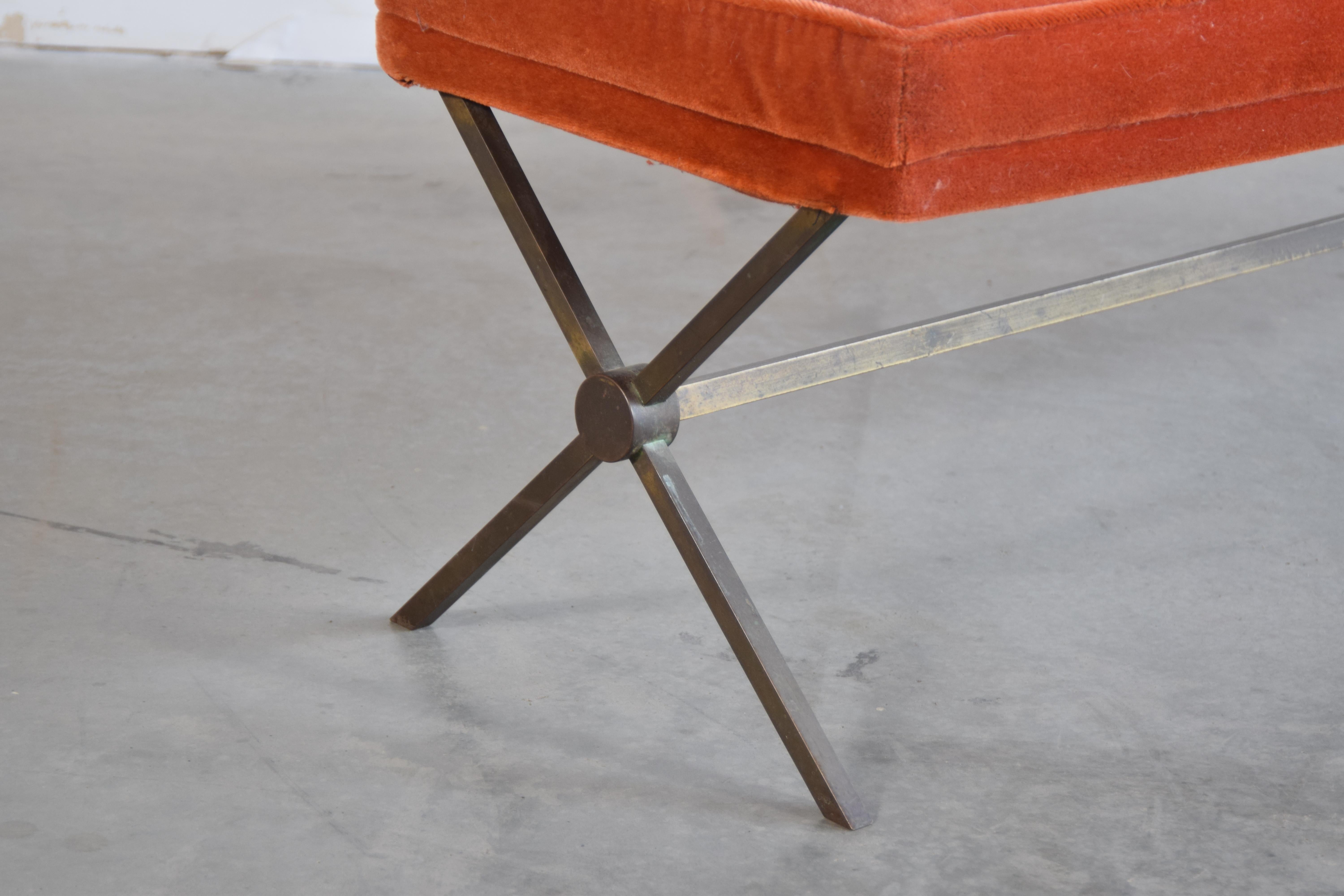 Upholstered Bronze Bench in the Manner of Tommi Parzinger 1